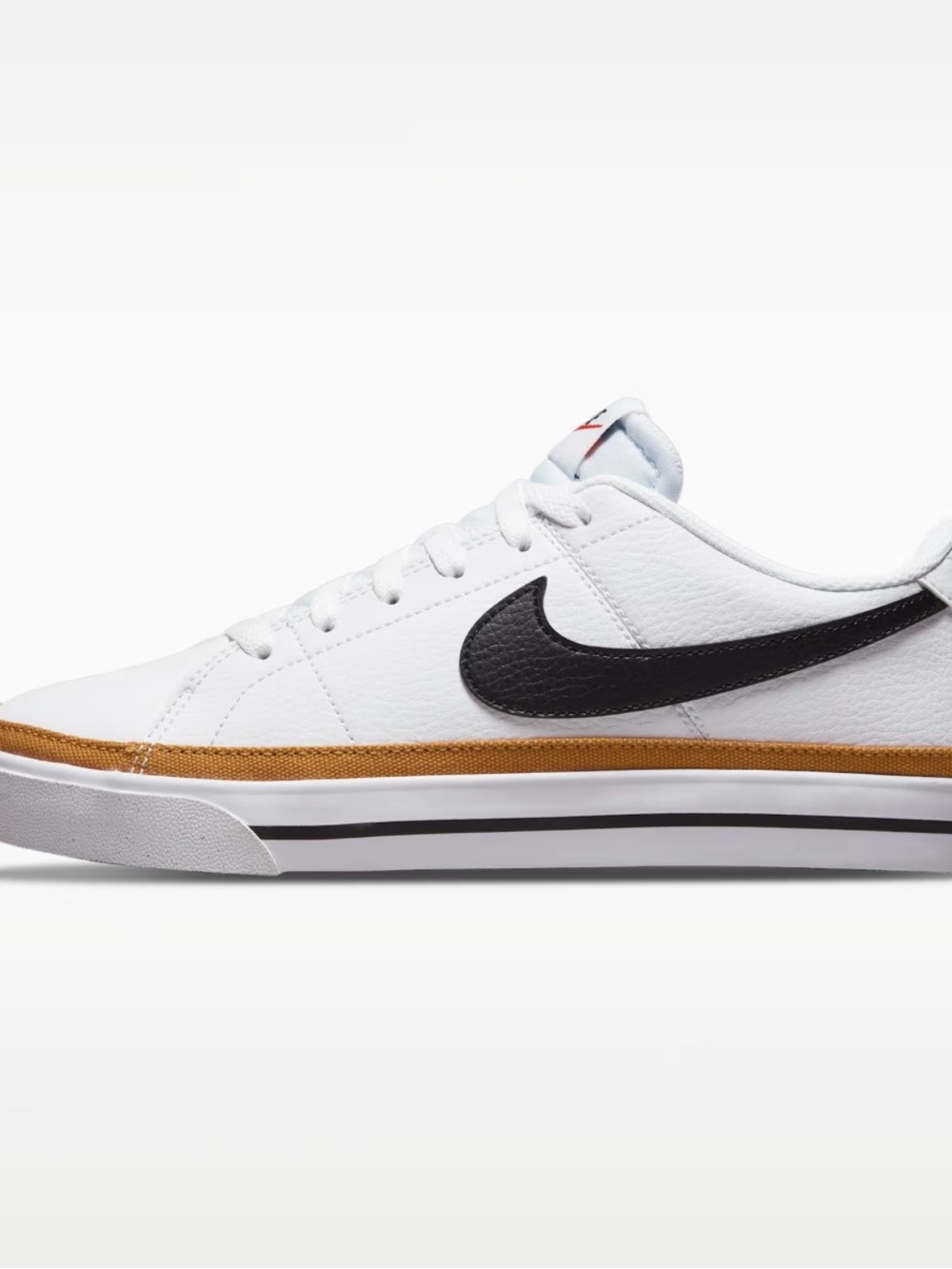 Nike White Low-Top Capsule Casual Sneaker with Black Swoosh and Gold Trim